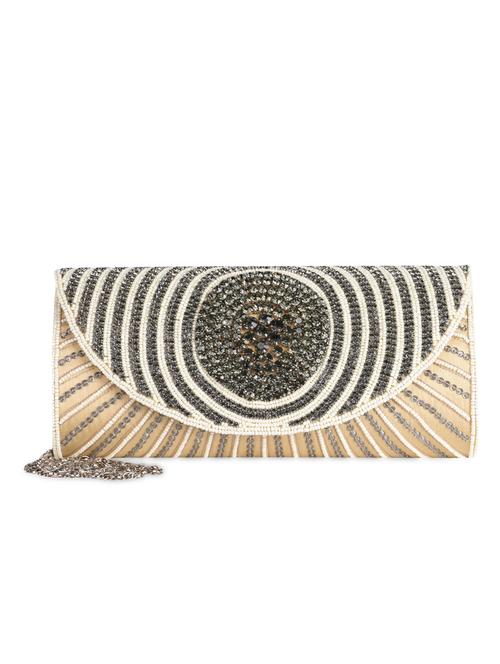 Cream Embellished Silk Clutch - 1087961 - Very Small Image - 1