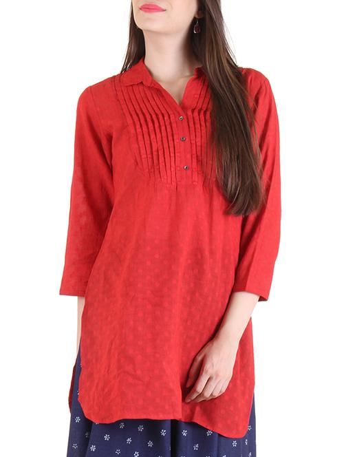red cotton straight kurti - 10880715 - Very Small Image - 1