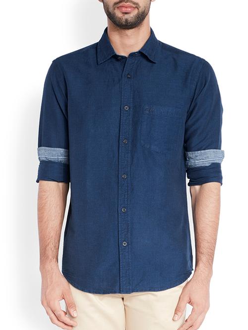 navy cotton blend casual shirt - 10888819 - Very Small Image - 1