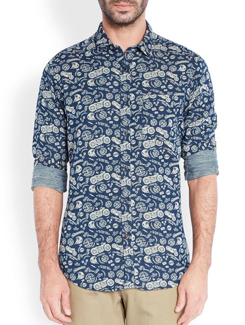 dark indigo cotton casual shirt - 10888899 - Very Small Image - 1