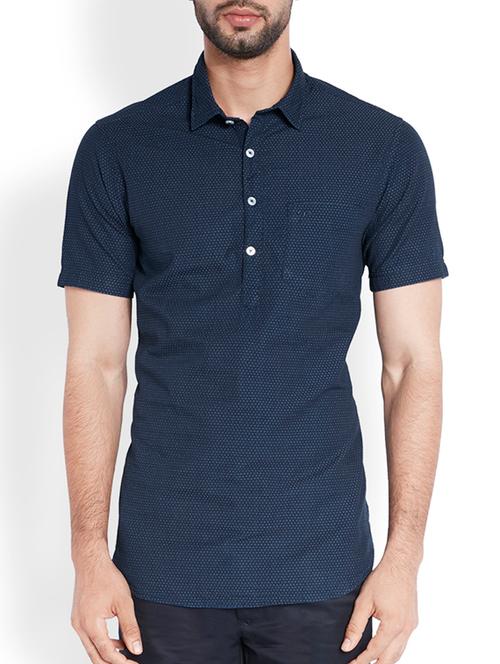 dark blue cotton casual shirt - 10888922 - Very Small Image - 1