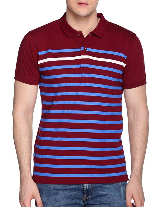maroon cotton striped polo t-shirt - 10892242 - Very Small Image - 1