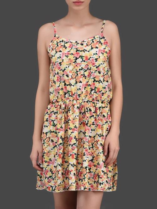 floral print elastic waist flared short dress - 1089842 - Very Small Image - 1