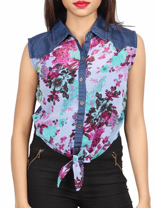 blue denim crop top - 10900148 - Very Small Image - 1
