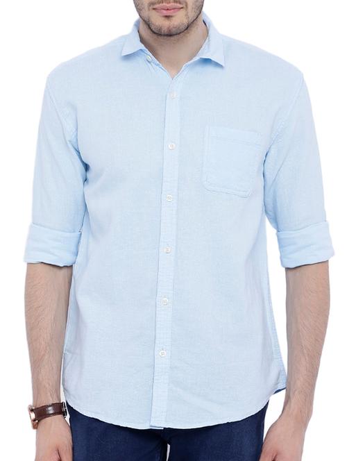 sky blue linen casual shirt - 10903007 - Very Small Image - 1