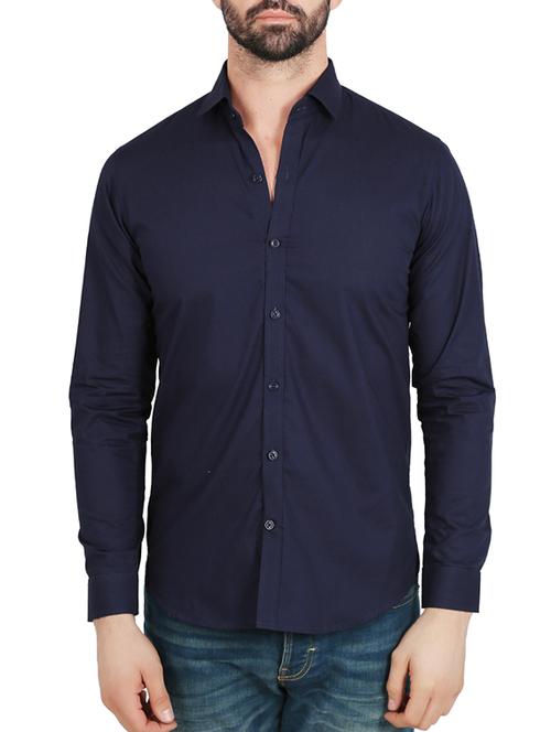navy blue cotton casual shirt - 10904484 - Very Small Image - 1