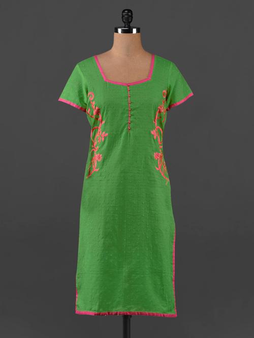 green embroidered short sleeves kurta - 1092200 - Very Small Image - 1