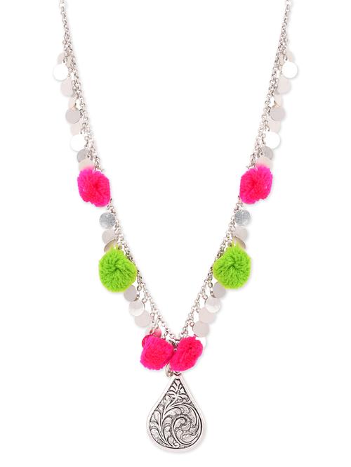 silver pom pom embellished coin necklace - 10922890 - Very Small Image - 1