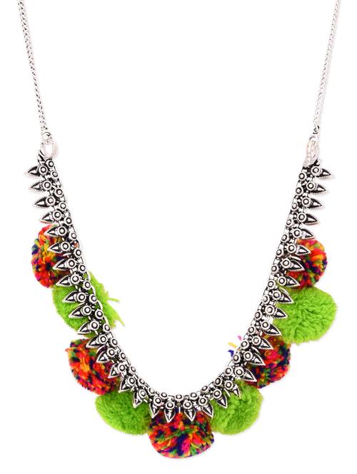 antique silver pom pom embellished necklace - 10922901 - Very Small Image - 1