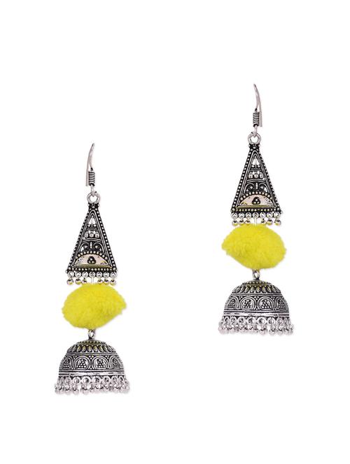 antique silver pom pom embellished jhumkas - 10922945 - Very Small Image - 1
