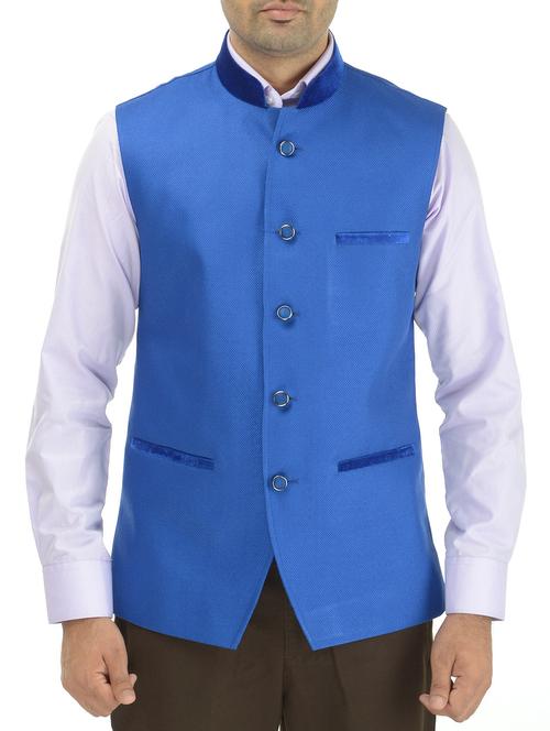 blue cotton nehru jacket - 10925171 - Very Small Image - 1