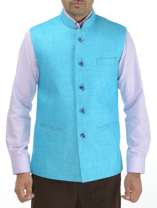 blue jute nehru jacket - 10925189 - Very Small Image - 1