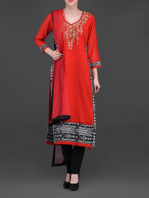 embellished red and black straight suit - 1092962 - Very Small Image - 1