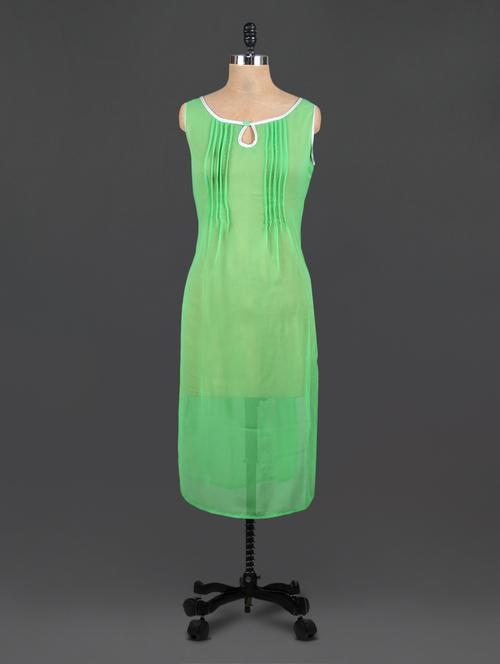 green pin tuck georgette kurta - 1093259 - Very Small Image - 1
