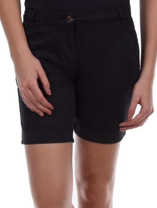 black plain solid cotton lycra shorts - 1093319 - Very Small Image - 1