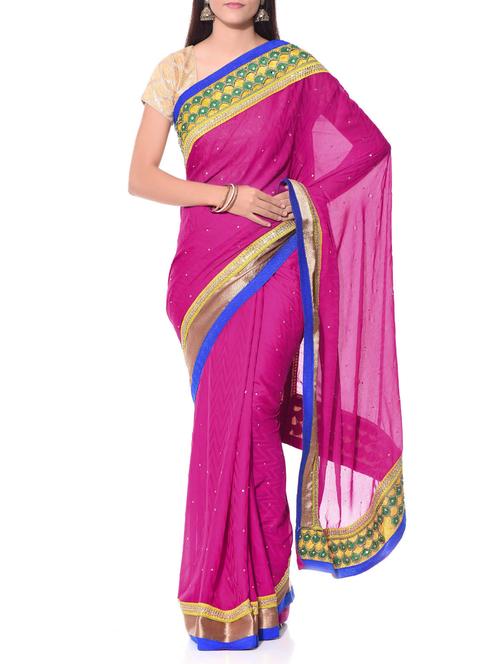 pink georgette embellished saree - 10934845 - Very Small Image - 1