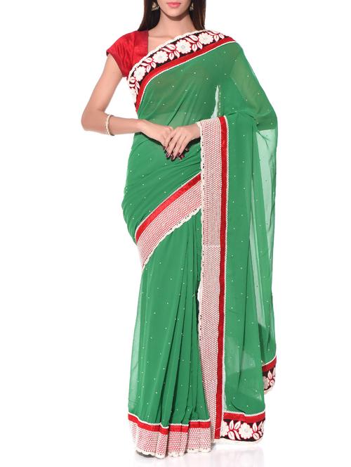green beads embellished georgette saree - 10934860 - Very Small Image - 1