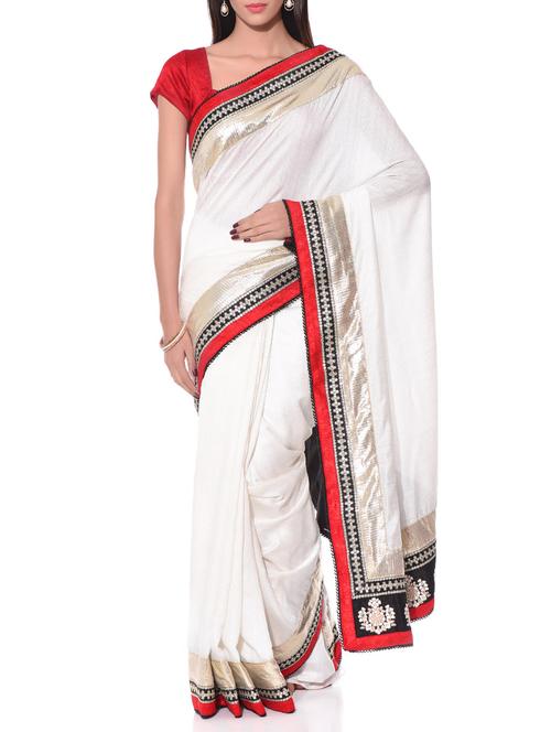 white cotton saree with embroidered border - 10934867 - Very Small Image - 1