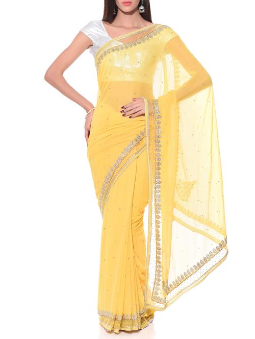 yellow embellished chiffon saree - 10934873 - Very Small Image - 1