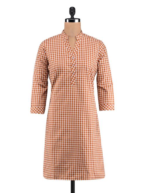 rust brown gingham checks kurti - 1093834 - Very Small Image - 1