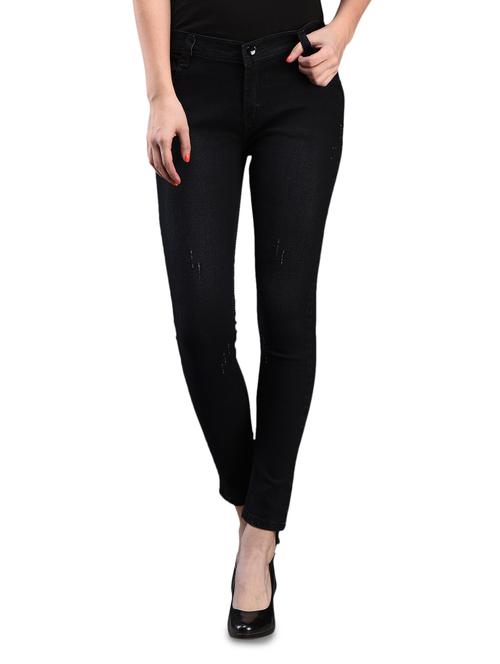 Black Solid Cotton Jeans - 1095334 - Very Small Image - 1