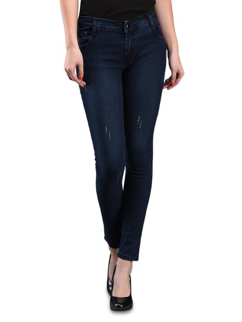 Blue Plain Solid Cotton Lycra Jeans - 1095339 - Very Small Image - 1