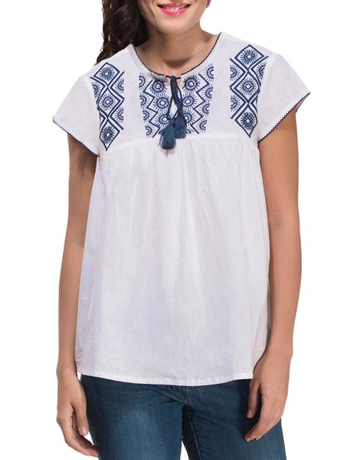 white embroidered cotton kurti - 10959886 - Very Small Image - 1