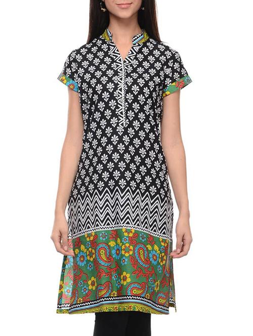 black cotton printed kurta - 10964236 - Very Small Image - 1