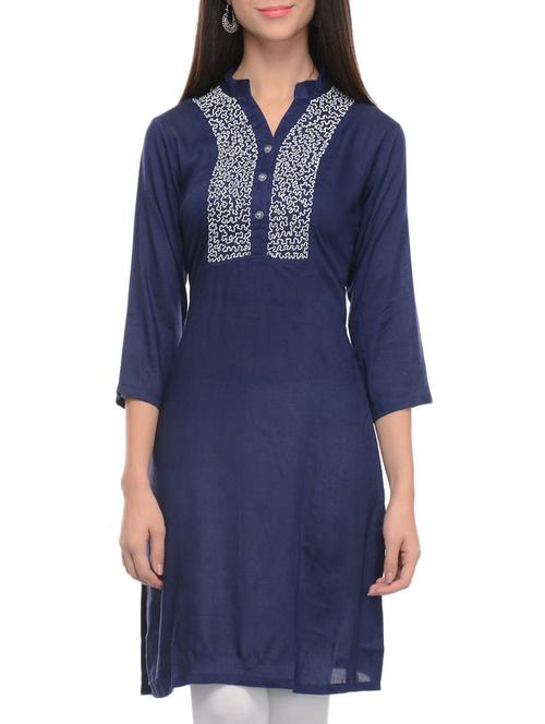 blue rayon straight kurta - 10964250 - Very Small Image - 1