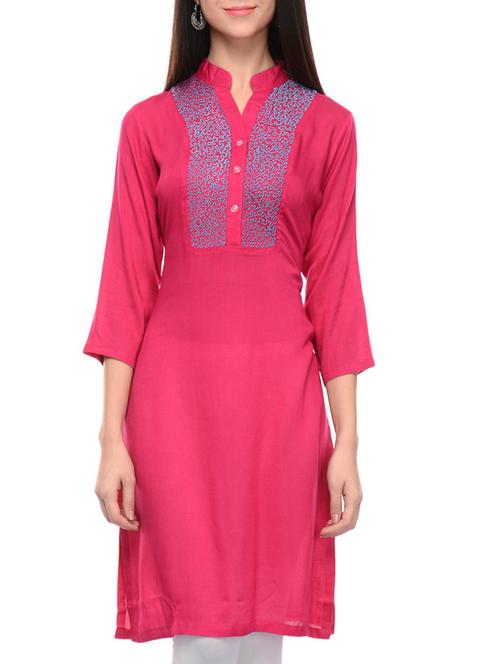 magenta rayon straight kurta - 10964253 - Very Small Image - 1