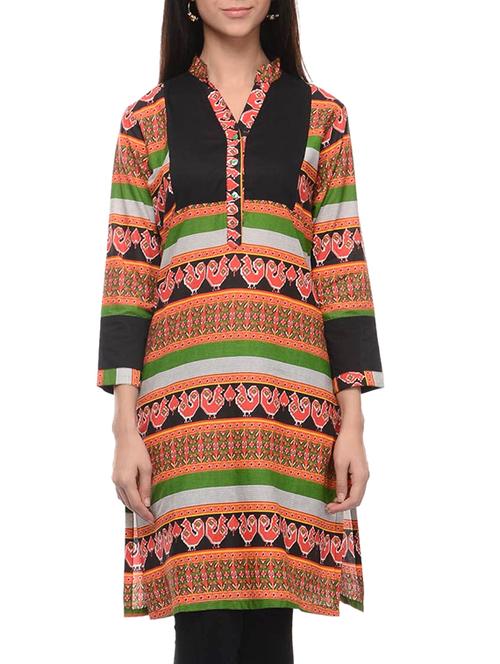 orange cotton straight kurta - 10964266 - Very Small Image - 1