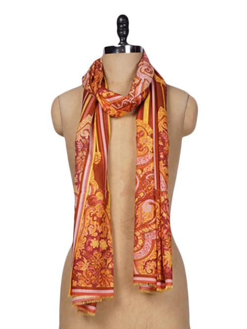 Multicolored Printed Cotton-silk Scarf - 1096686 - Very Small Image - 1