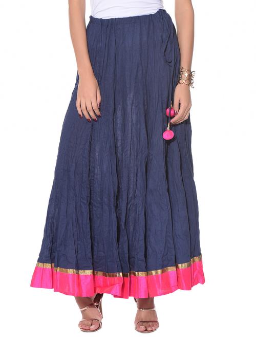 Navy blue crushed cotton ethnic skirt - 10967076 - Very Small Image - 1
