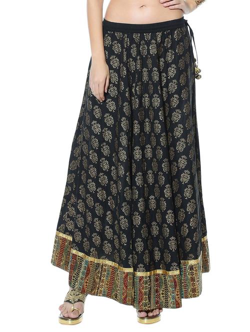 Black printed cotton ethnic skirt - 10967096 - Very Small Image - 1