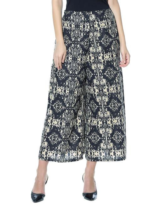 Navy blue and white printed cotton palazzos - 10967102 - Very Small Image - 1