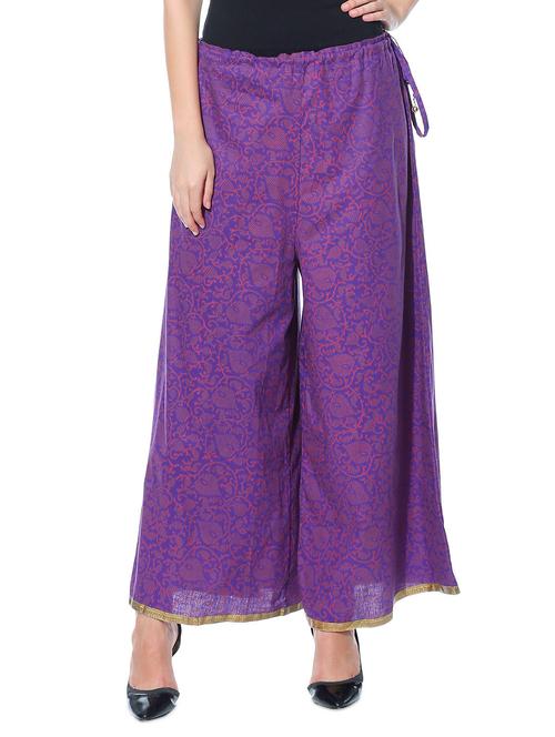 purple printed cotton palazzos - 10967105 - Very Small Image - 1