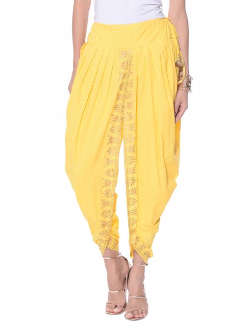 yellow printed cotton dhoti pants - 10967110 - Very Small Image - 1