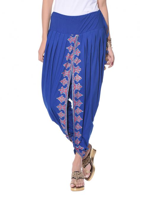 royal blue printed cotton dhoti pants - 10967114 - Very Small Image - 1