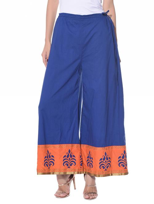 royal blue printed cotton palazzos - 10967119 - Very Small Image - 1
