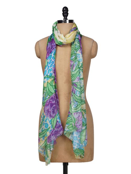 Multicolored Printed Cotton-silk Scarf - 1096714 - Very Small Image - 1
