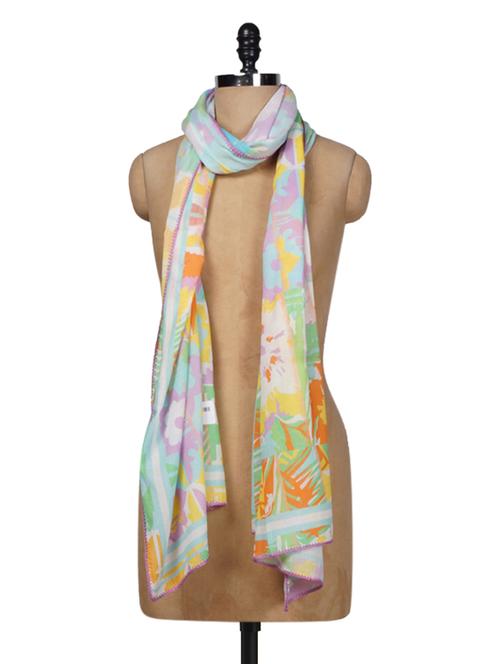 Multicolored Printed Cotton Scarf - 1096725 - Very Small Image - 1