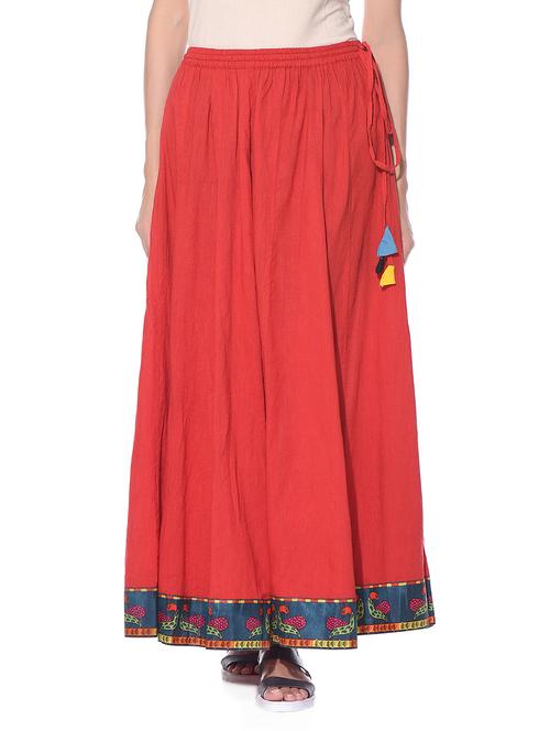 red printed cotton maxi skirt - 10967645 - Very Small Image - 1