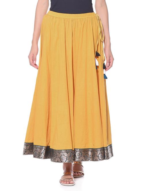Yellow cotton maxi skirt with brocade border - 10967657 - Very Small Image - 1