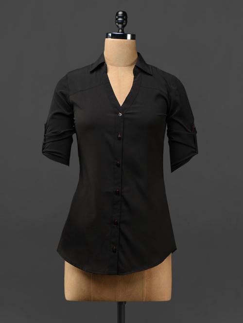 black button-up sleeves crepe shirt - 1097280 - Very Small Image - 1