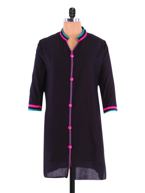 black quarter-sleeved kurti - 1097509 - Very Small Image - 1