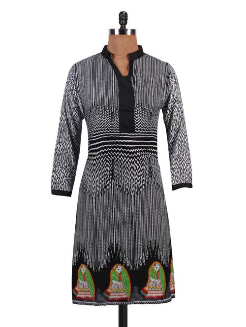 printed monochrome cotton kurta - 1097824 - Very Small Image - 1