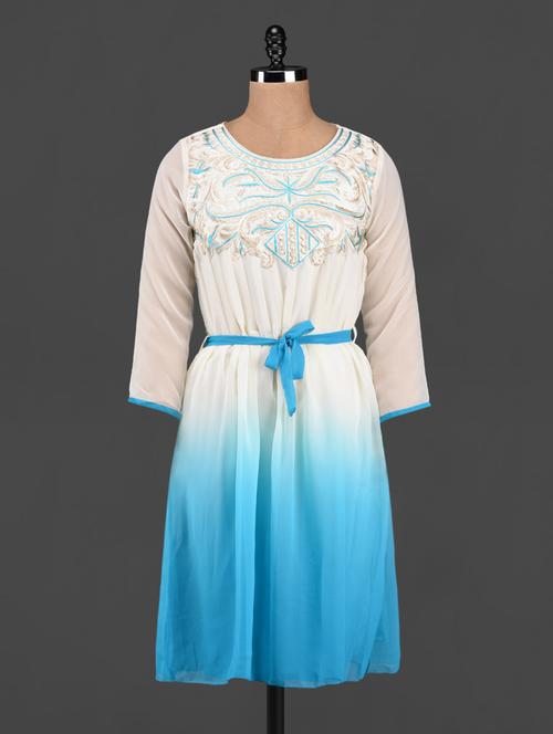 ombre thread embroidered georgette kurti - 1098039 - Very Small Image - 1
