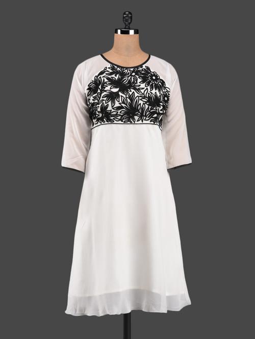 white thread embroidered georgette kurti - 1098040 - Very Small Image - 1