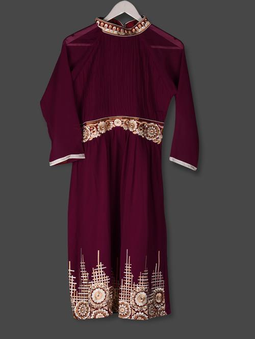 maroon embroidered georgette kurti - 1098041 - Very Small Image - 1