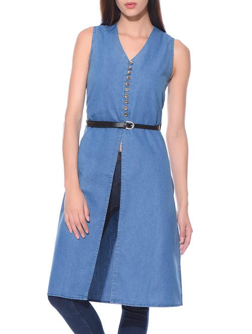 basic blue crepe tunic - 10981795 - Very Small Image - 1